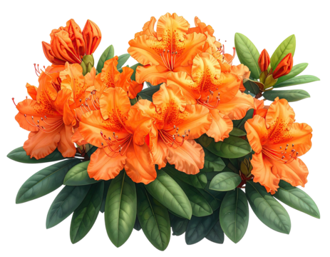 Vibrant orange azaleas in a lush cluster