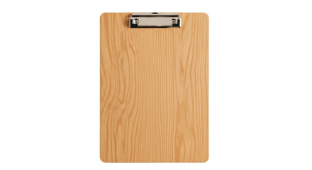 Isolated wooden clipboard with a metal clip for holding paper and documents tightly