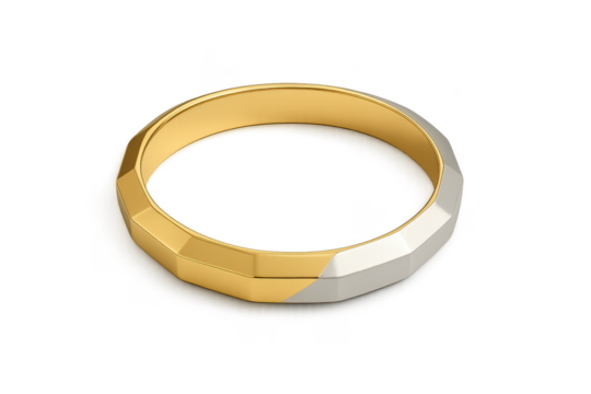 Modern two-tone faceted ring isolated on transparent background, elegant design