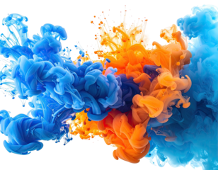 Vibrant mix of blue and orange inks swirling in liquid