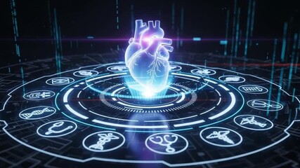 Digital heart with medical icons representing healthcare technology and innovation concept - Powered by Adobe
