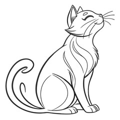 Elegant line art illustration of a contented cat sitting with its eyes closed and head tilted upwards in a serene pose