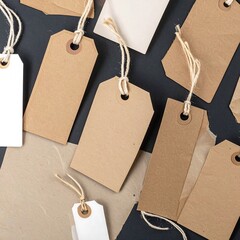 Blank paper tags on dark background