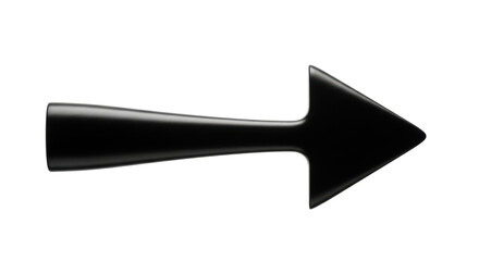 Isolated arrow symbol pointing right, aiming forward with shiny and dark shape on clear backdrop