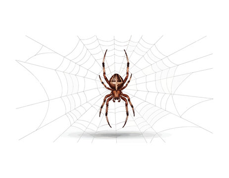 Detailed illustration of a brown spider perched on its web, showcasing the intricate design of the arachnid and its habitat