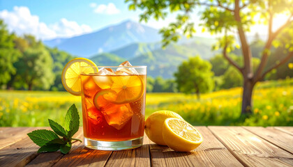 Iced tea with lemon, Generated image