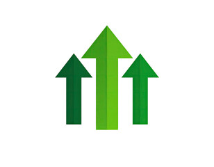 Three upward-pointing green arrows on a black background