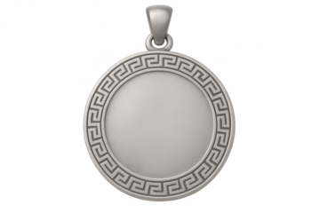 Silver pendant with Greek key pattern, isolated on transparent background