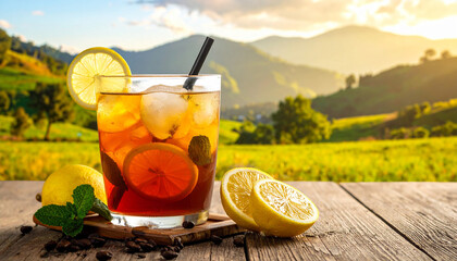 Iced tea with lemon, Generated image