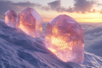 Icebergs towering above clouds.
