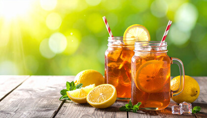 Iced tea with lemon, Generated image