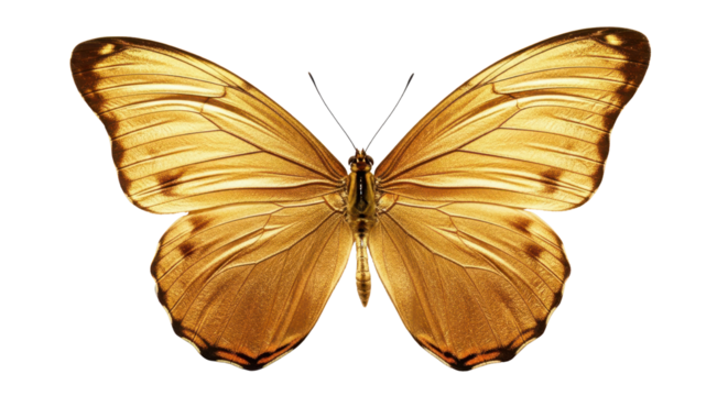 Yellow morpho butterfly with open wings isolated PNG with Transparent Background