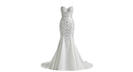 Elegant white embellished wedding dress for special occasions isolated PNG with Transparent Background