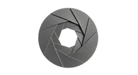 Isolated photographic lens diaphragm aperture, iris, black-and-white, photo concept, cutout