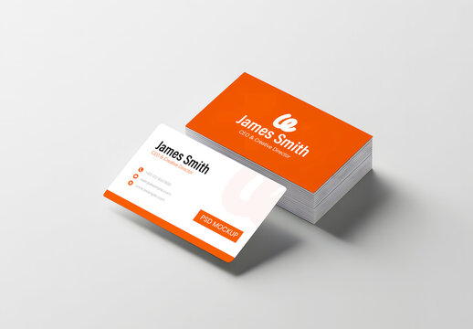 Orange And White Business Card Mockup Stack