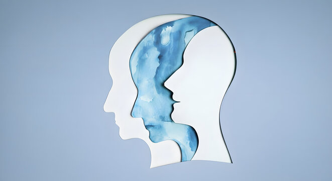 Mental Health Disorder Concept. Bipolar Disorder Person. Unstable Psycho. Layers of Paper Cut as Human Head presenting Different of Emotions. Happiness and Depression Emotion inside