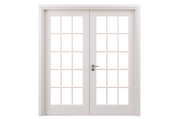 White french doors with panes isolated on transparent background