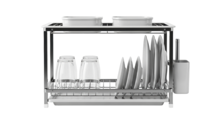 Isolated dish rack for kitchen drying, modern design, plates, cups, sink organization ~86 chars