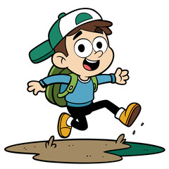 Cartoon Boy in Cap with Backpack, Playful and Energetic Child Character Illustration