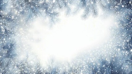 Magical winter forest with falling snowflakes and pine trees creating a serene landscape - Powered by Adobe