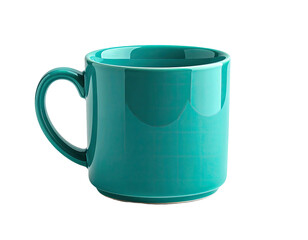Teal mug with handle, glossy finish and textured surface