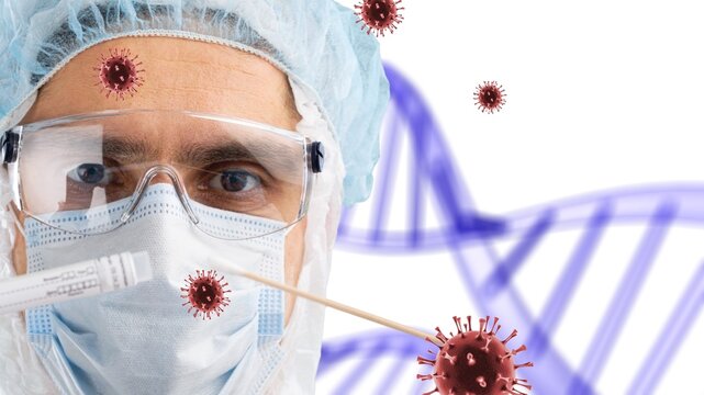 Medical technologist holding swab kit