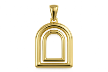 Elegant golden arched pendant isolated on transparent background, luxurious and shiny