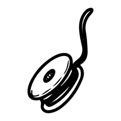 Fishing line spool. Hand drawn doodle vector. Spinning rod equipment for catching fish seafood. Nylon cord. Lake camping. Fishery tackle. Line art illustration.