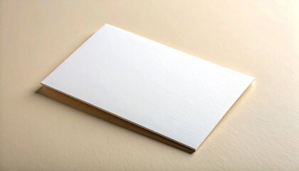 Blank white business card on a light beige surface