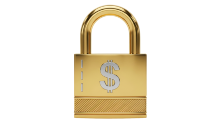 Isolated golden padlock with dollar sign offering security and safety for wealth management