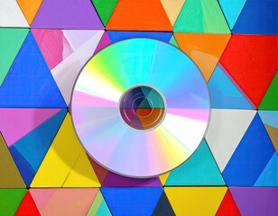 Obraz premium Colorful triangular pattern background with a CD