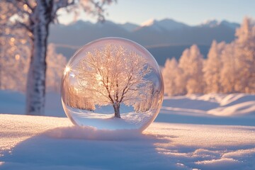 Snow globe featuring a tree inside.