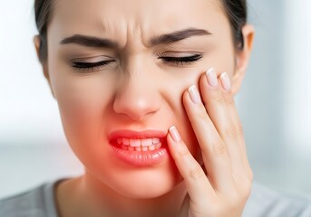 Fototapeta premium Woman with toothache holding her cheek pain dental