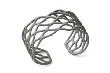 Elegant grey organic mesh cuff bracelet isolated on transparent background