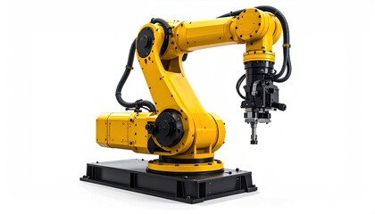 Fototapeta premium Yellow industrial robot arm against white background