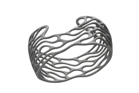 Abstract grey organic mesh structure isolated on transparent background, 3D render.