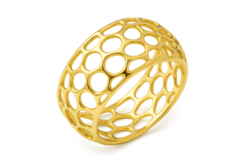 Gold ring with honeycomb pattern isolated on transparent background, luxury.