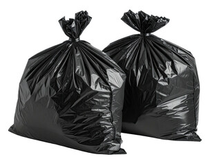 Two black plastic garbage bags tied at the top