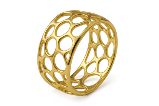 Elegant golden abstract ring with organic holes isolated on transparent background - Powered by Adobe