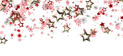 Festive background with red and gold stars and snowflakes. Perfect for Christmas, New Year, and winter holidays.