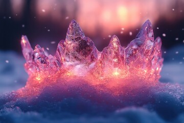 Pink crystal crown on purple background.