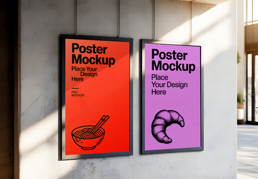 Two Vertical Poster Mockups with Food Illustrations
