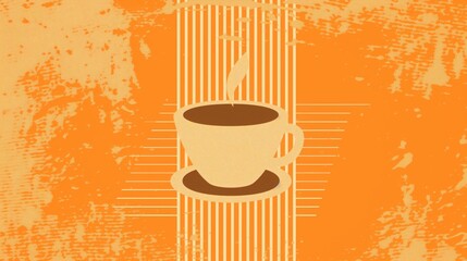 Retro Coffee Cup Illustration with Vintage Grunge Texture and Bold Graphic Stripes on a Minimalist Pop Background inspires warm nostalgia.