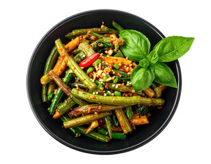 Stir-fried green beans with chili and herbs