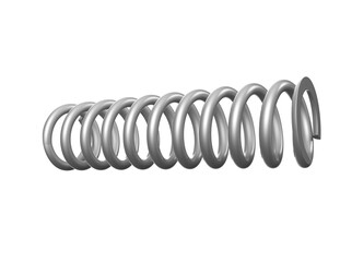 A shiny silver helical compression spring, perfect for automotive applications like motorbike, car, drift car, and monster car suspension systems, presented on a PNG Transparent HD Background, ideal