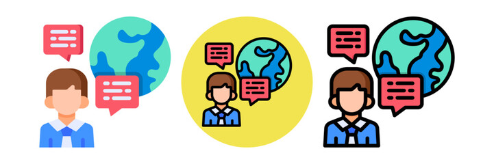 Mentoring Culture Icon Flat & Flat Line Style Collection Set