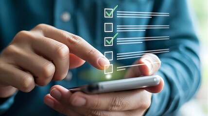 Person checking off items on a digital checklist to do list