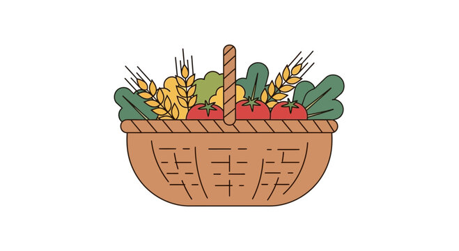 Minimalist illustration of a basket filled with fresh, locally sourced produce