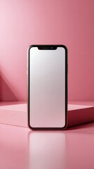 Modern smartphone mockup with blank screen on pink minimal background