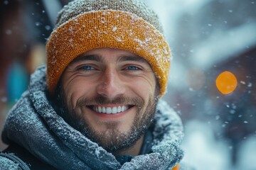 Man in yellow beanie smiling.
